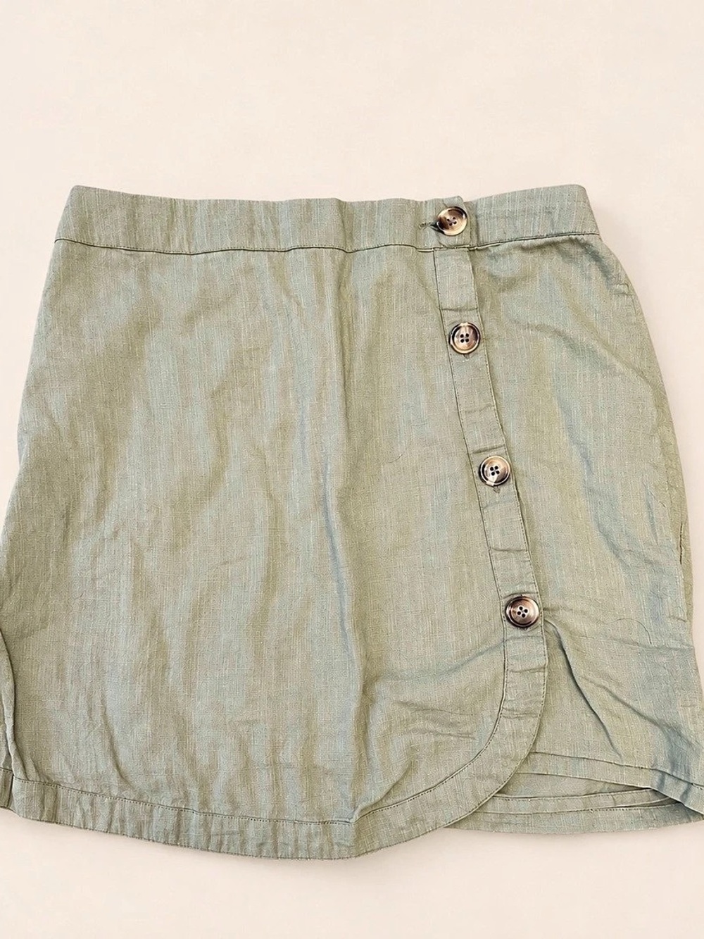 Miami Sage Green Cotton Wrap Mini Skirt M Button Front Coastal Boho